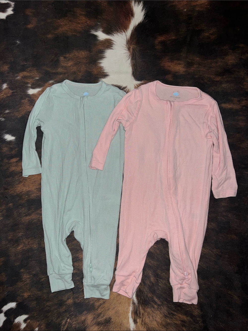 cloud island Pink and Light Green Zip Front Footed One-Pieces - 2 Pack